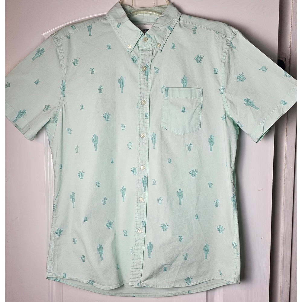 Sonoma Mens Short Sleeve Cactus‎ Print Button Down Shirt Mint Green Size M